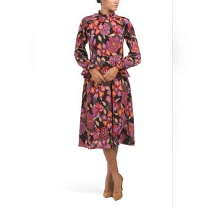 Donna Morgan Ruffle Sleeve Floral Mock Neck Dress